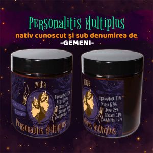 lumânări parfumate în borcan de sticlă cu capac, personalizate pentru zodia gemeni cu mesaje amuzante, pentru cadouri, cu textul: „Personalitis Multiplus nativ cunoscut și sub denumirea de gemeni”